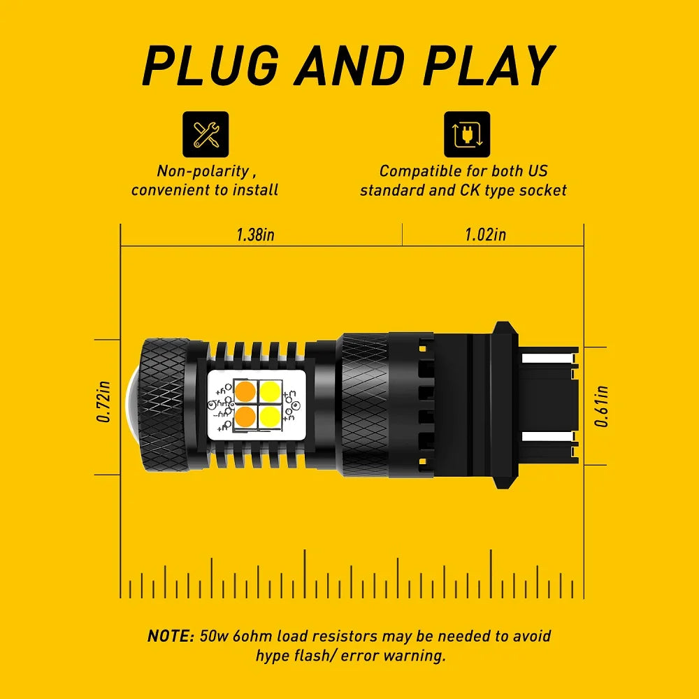 Diagramme montrant une ampoule LED plug and play sans polarité et compatible avec les socles US et CK.