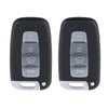 A pair of black remote engine start and keyless entry car alarm systems with multiple buttons.