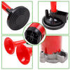 Kit of red and black air horns and compressor components for vehicles
