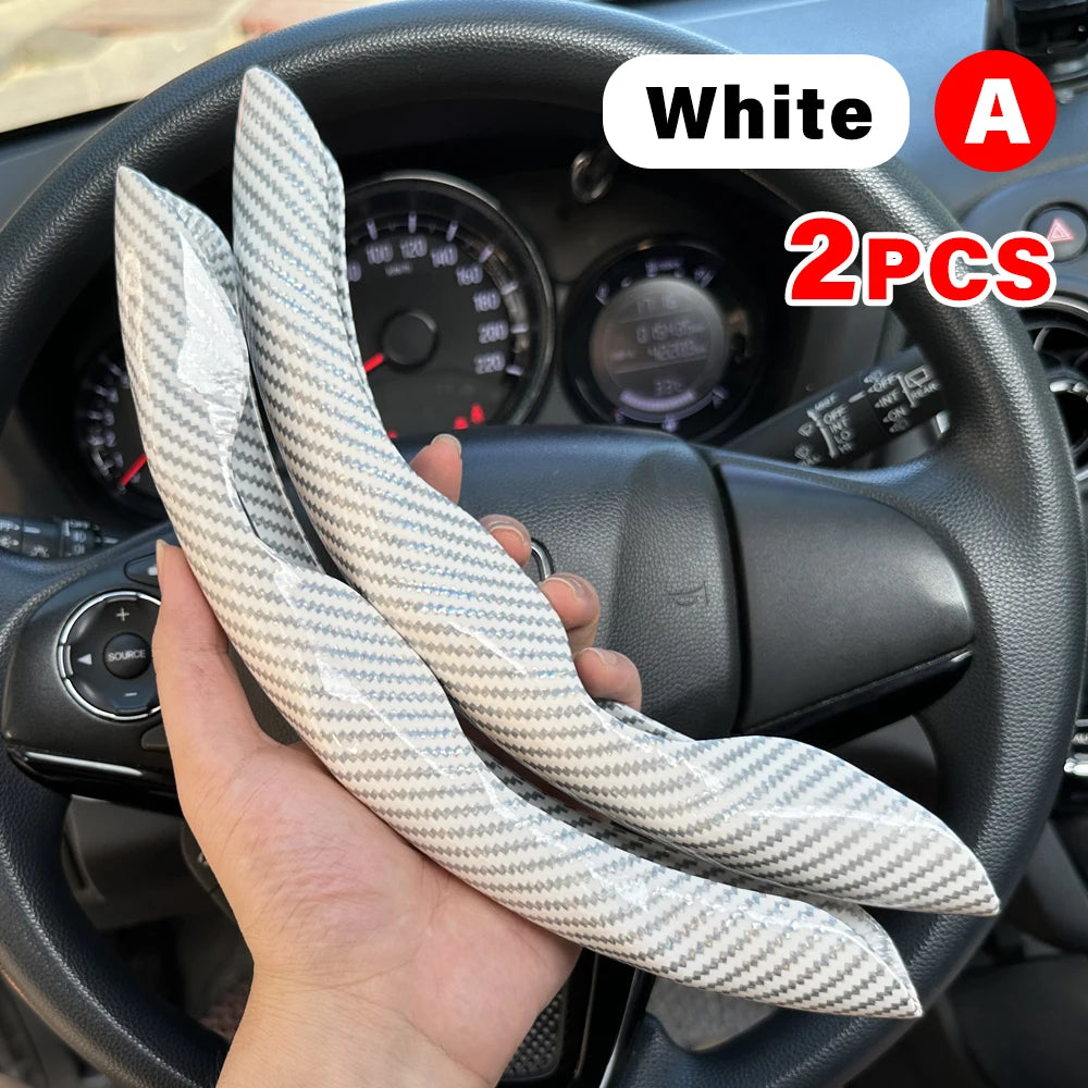 White universal car steering wheel booster cover in a striped pattern shown being held by a hand.