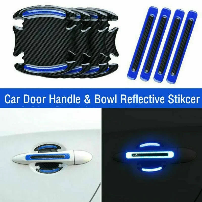 Black reflective sticker for car door handles and bowls with blue accents