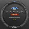 Black carbon fiber patterned nappa skin steering wheel cover for Ford vehicles