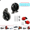 A set of super loud 12V electric air horn kits including a black horn and red horn components.