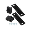 Black metal muffler hanger bracket kit for Harley touring models, including mounting brackets and screws.