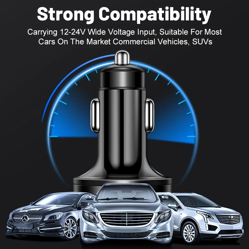 Adaptateur multi-fonction noir pour voiture, avec divers modèles de voitures en arrière-plan.