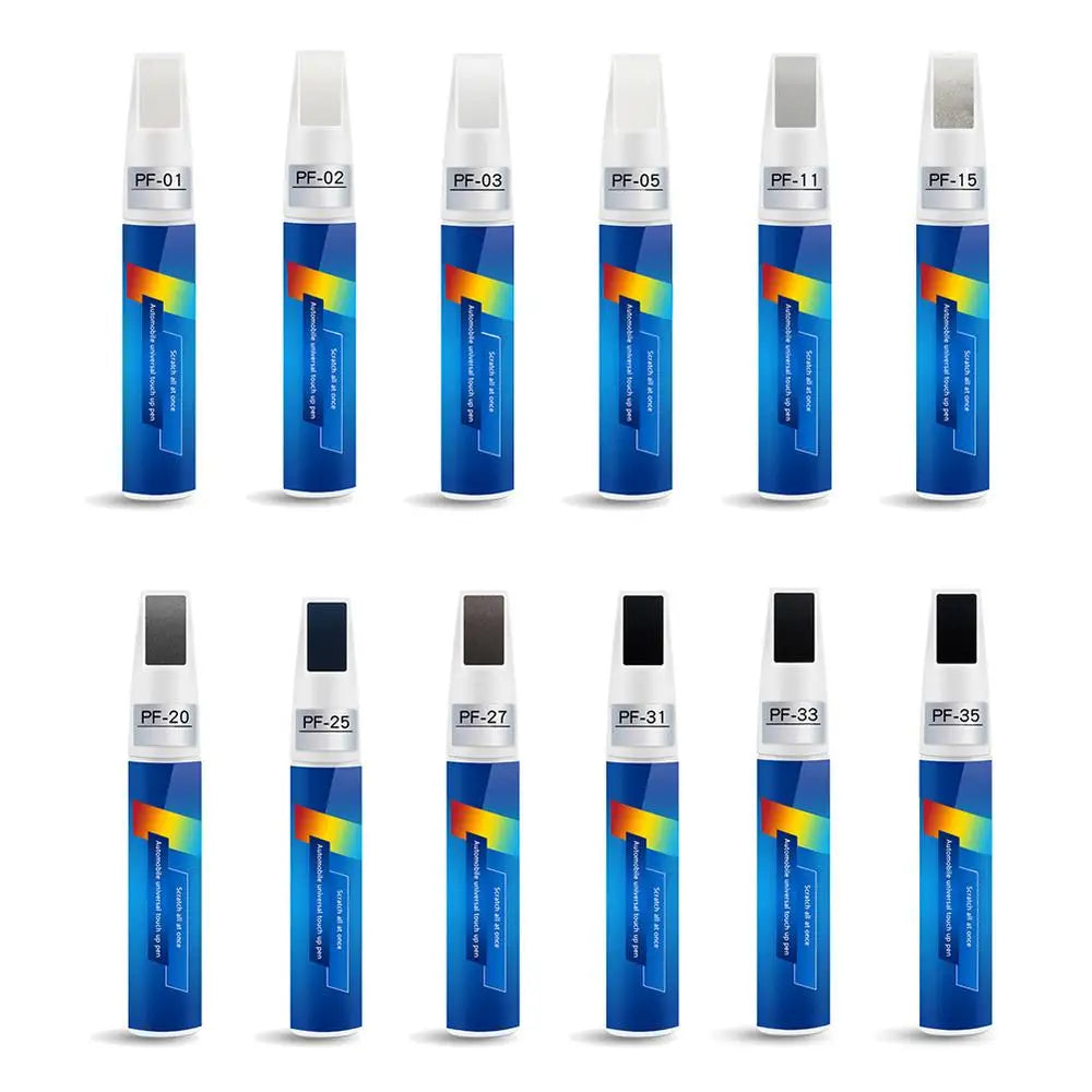 A row of Car Touch-Up Paint Pens with various tips and colors displayed against a white background.