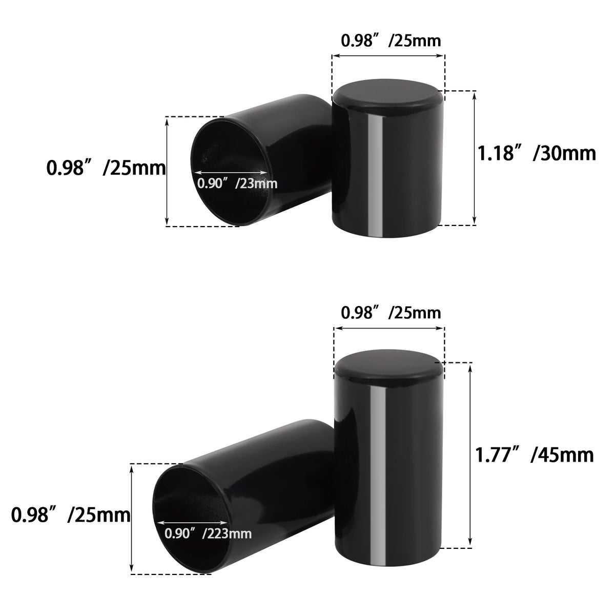 Kit de composants pour cache de matériel magnétique noir montrant diverses diamètres et dimensions.