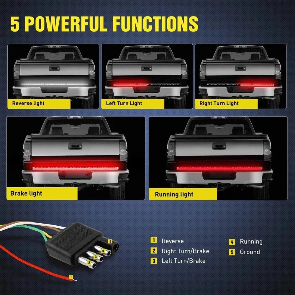 A set of five truck tailgate light functions including reverse, turn, brake, and running lights with wiring connectors.