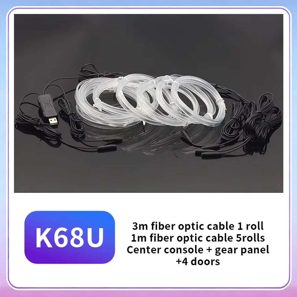 A roll of 3m fiber optic cable and a 1m fiber optic cable shown for interior decoration.