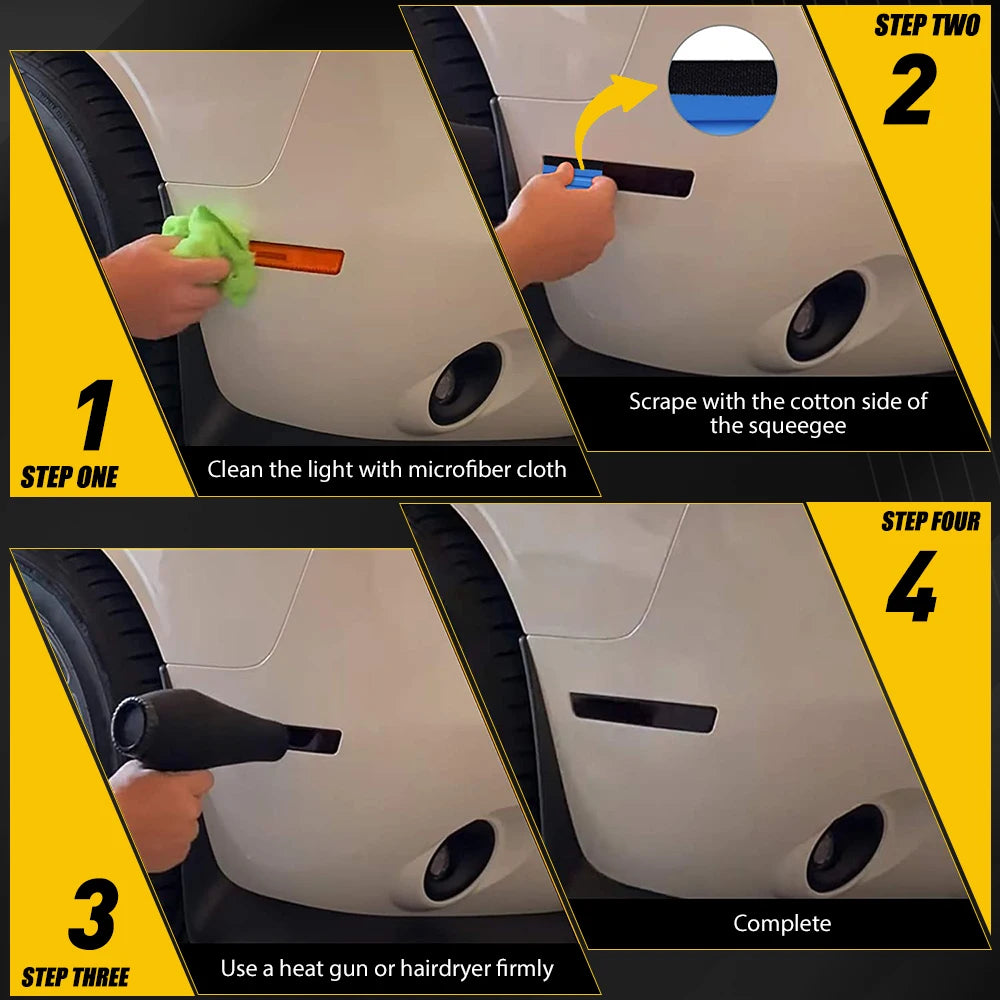 Instrucciones paso a paso para limpiar y aplicar película tintada de vinilo ahumado en la luz trasera del coche.