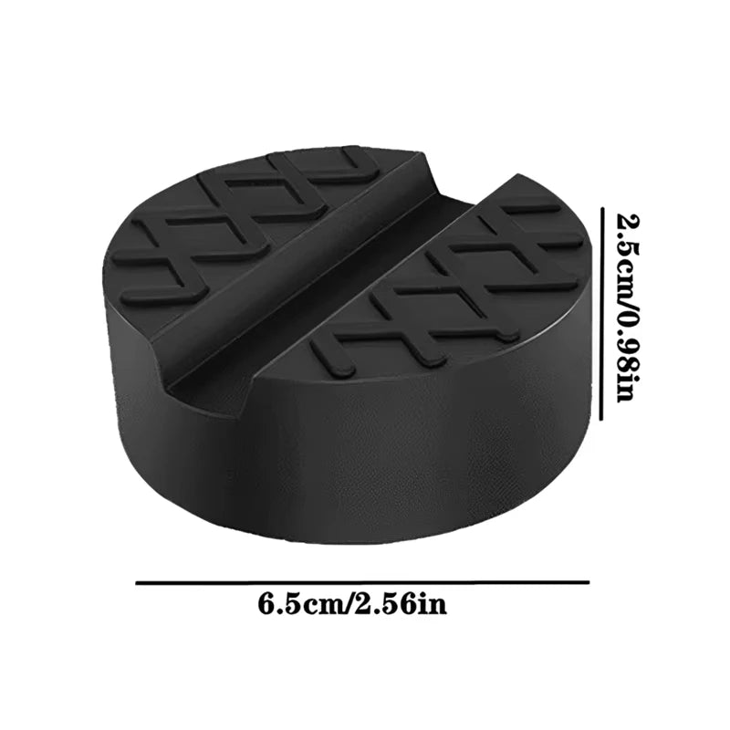 Black car jack point protection pads designed to prevent damage to the undercarriage.