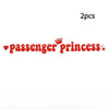 Red text graphic reading passenger princess with a crown and stars