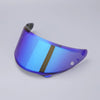 A clear blue anti-fog visor designed for motorcycle helmets.