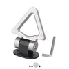 Silver decorative racing tow hook sticker with a mounting plate and a metal hook.