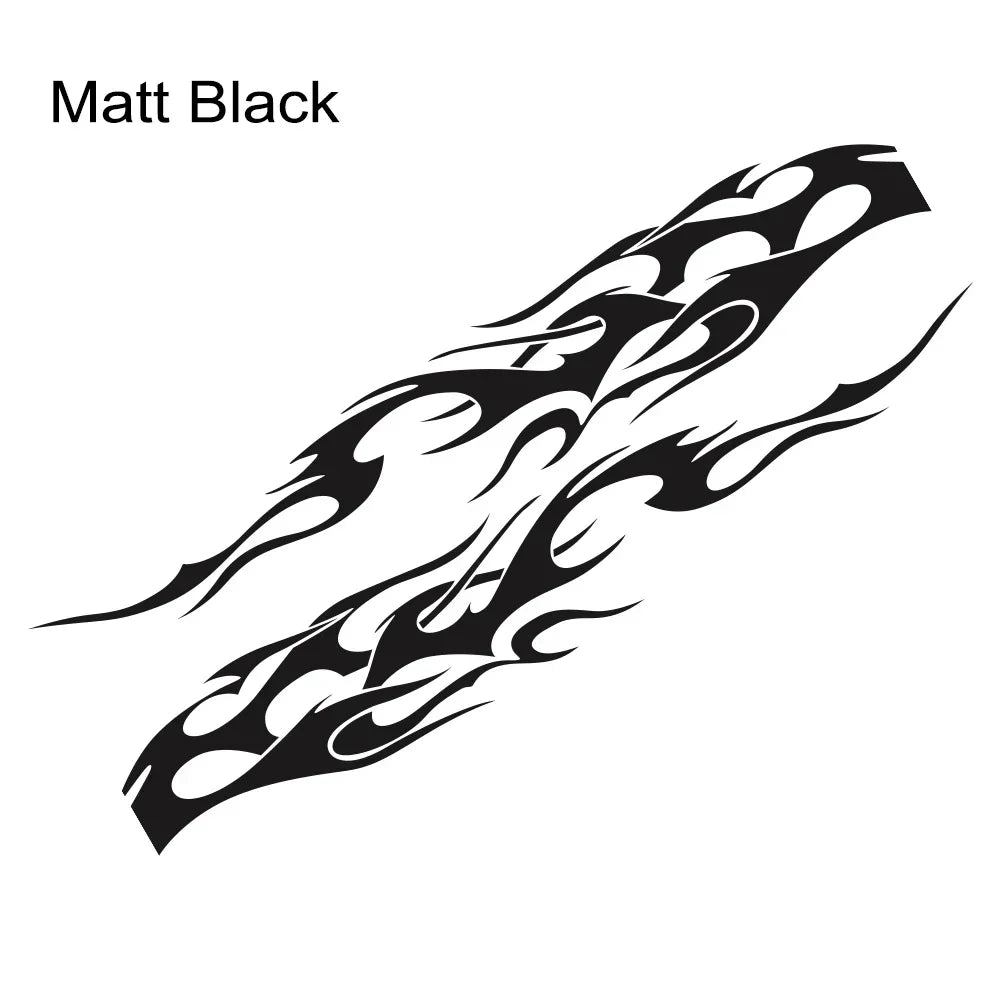 Black flame racing stripe vinyl decals featuring a dynamic, flowing design.