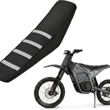 Black waterproof non-slip seat cover for an e-bike shown next to the product.