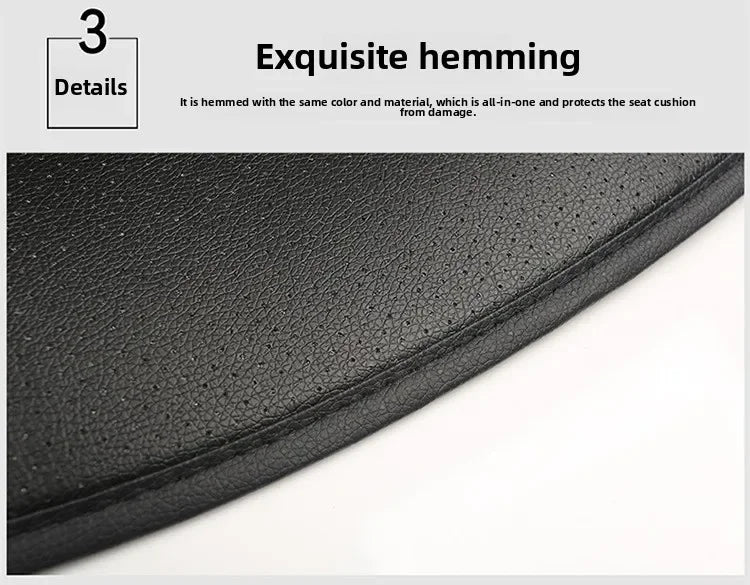 Nahaufnahme von schwarzen, atmungsaktiven PU-Sitthüllen für Autenkissen mit exquisiten Saumdetails.
