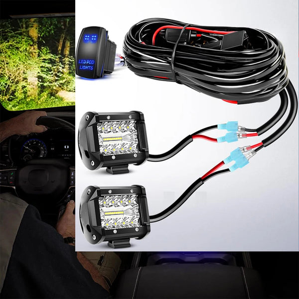Heavy duty LED light bar wiring harness kit showing various components including lights and wiring cables