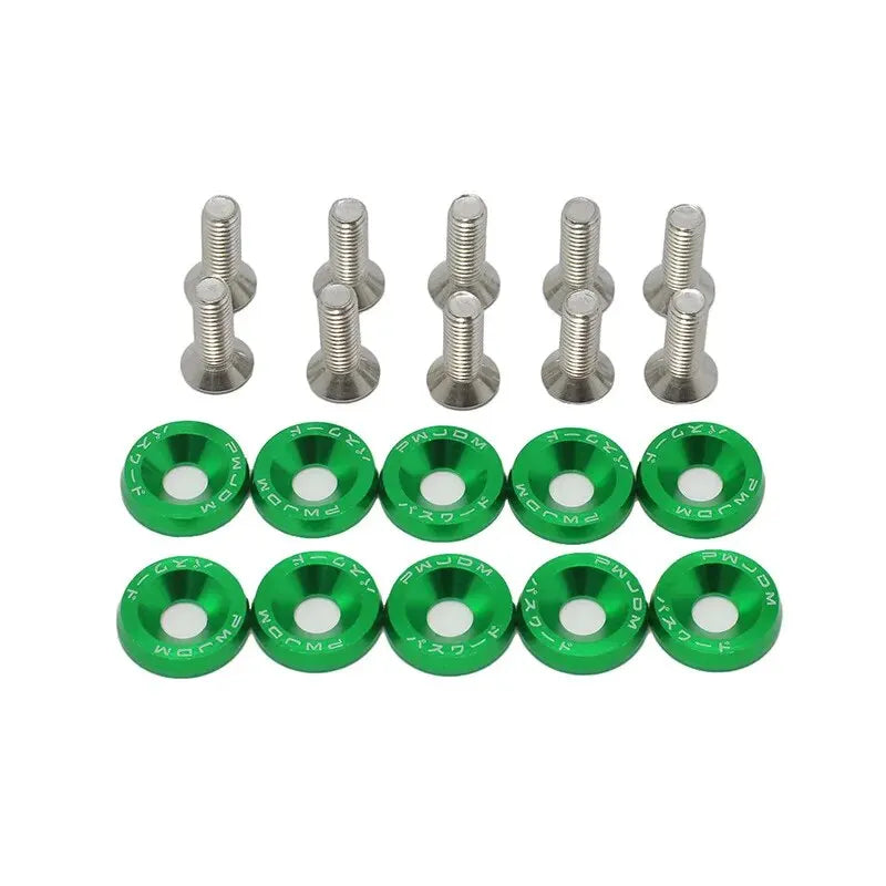A set of M6 aluminum fender washers and bolts for car fasteners.
