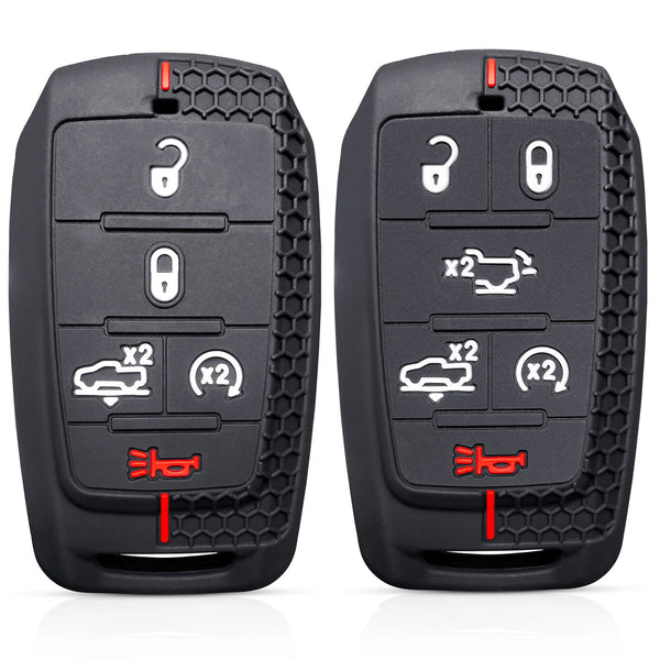 Black silicone key fob cover for a Dodge Ram 1500/2500/TRX vehicle showing various key icons.