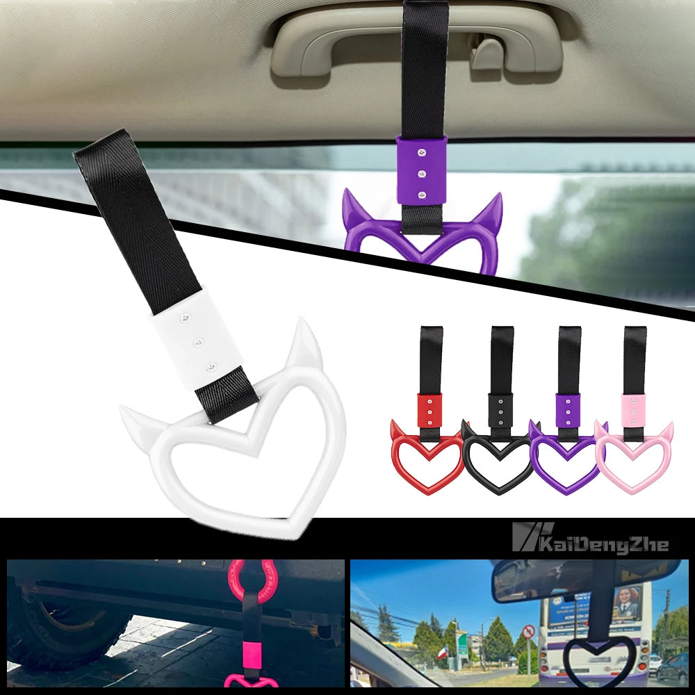 JDM racing handle accessory featuring black and purple grips for automotive use