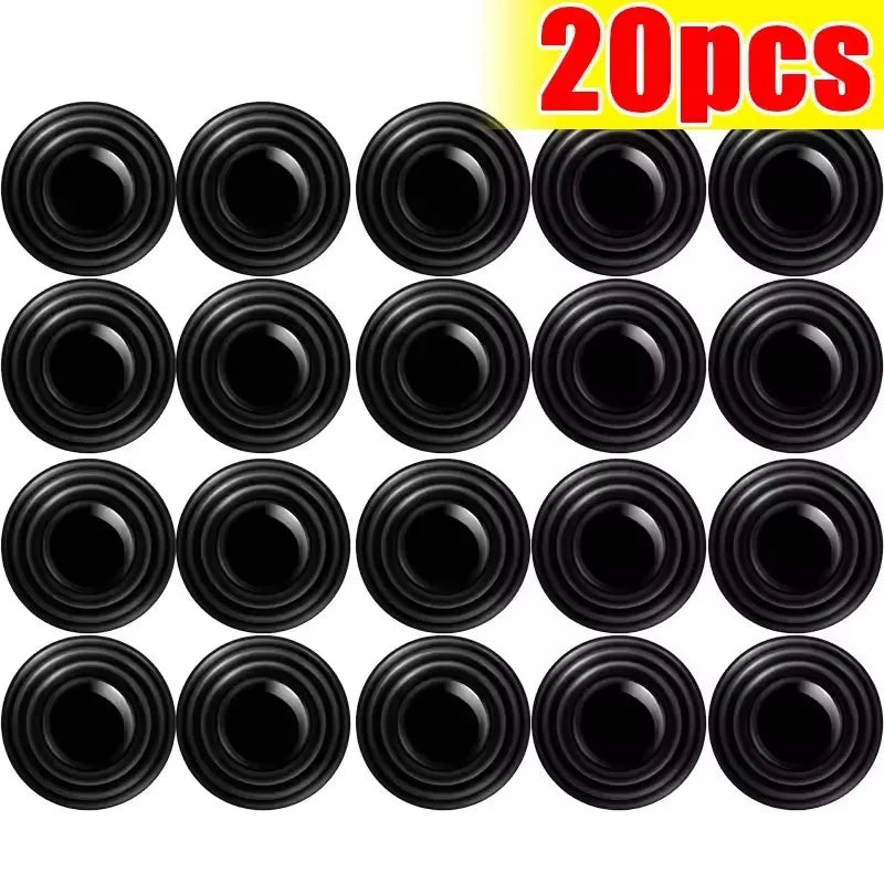 A set of ten black silicone car door shock absorber pads for anti-collision bumpers.