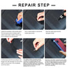 A step-by-step guide showing how to repair a broken car windshield glass using a kit.
