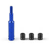 A set of blue and black aluminum gear knob extensions for a Honda shift lever.