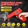 A red multifunctional plastic repair welding gun is shown heating a black plastic part for welding.
