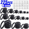 Assortment of black rubber O-rings and gaskets in various sizes for automotive use
