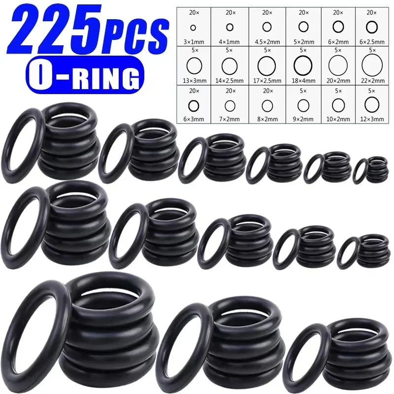 Assortment of black rubber O-rings and gaskets in various sizes for automotive use