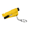 Yellow 3-in-1 car emergency safety tool kit with a metal chain attached