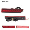 Red lens LED rear bumper reflector lights with sequential turn signal for Mitsubishi Lancer, Evolution X, and Outlander.
