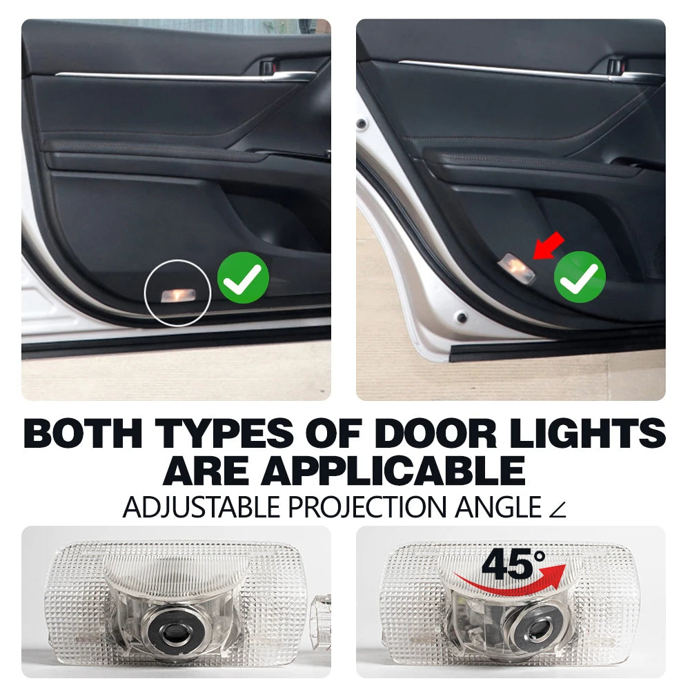 Two types of adjustable projection angle LED car door lights for Lexus