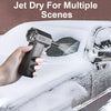 A hand holds a jet dry tool spraying ice off a car's exterior for multiple scenes.