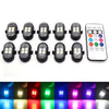 A set of wireless RGB car LED lights with remote controls shown in various colors.