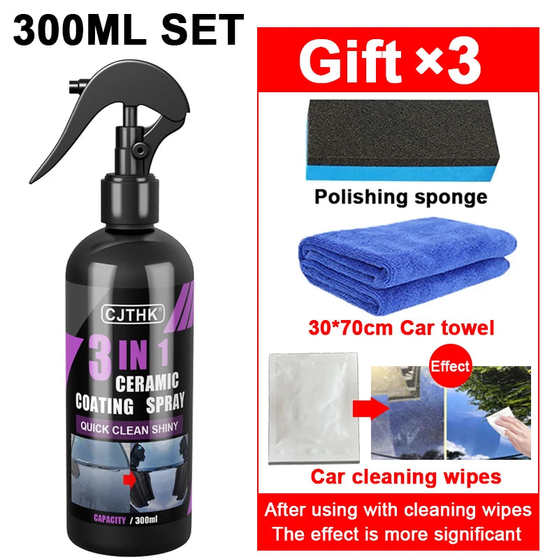 300ml set of ceramic coating spray and cleaning wipes for car detailing