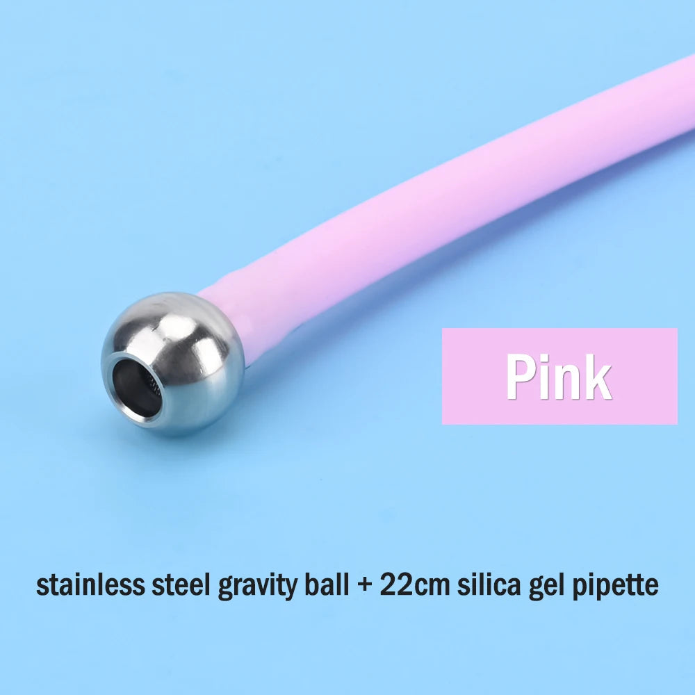 Pink silicone gel pipette with a stainless steel gravity ball