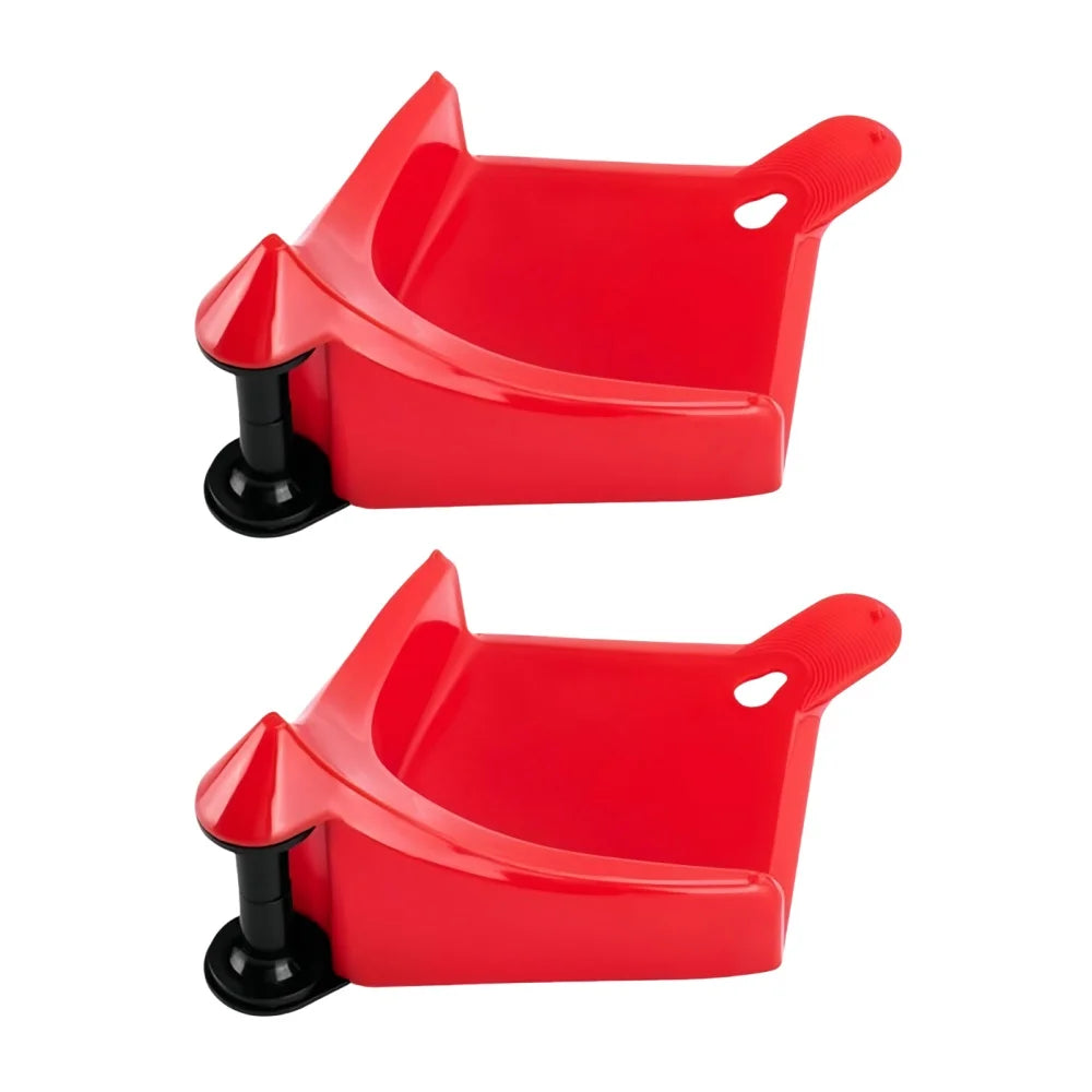 A bright red car hose slide tire wedge tool with a curved, ergonomic design.