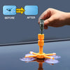 Eine Hand hält eine Spritze mit orangefarbener Kunststoffapplikator, die einfache Reparatur von Rissglass demonstriert.