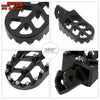 Black heavy-duty CNC foot pegs for motorcycles shown in various angles and configurations