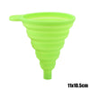 A bright lime green silicone funnel with a spout, measuring 11x10.5cm.
