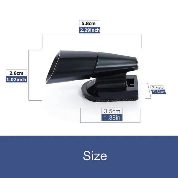 Black ultrasonic car deer whistle repeller with dimensions 5.8cm by 2.29inch.