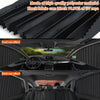Black fabric magnetic car window sun shade showing front and back row effects