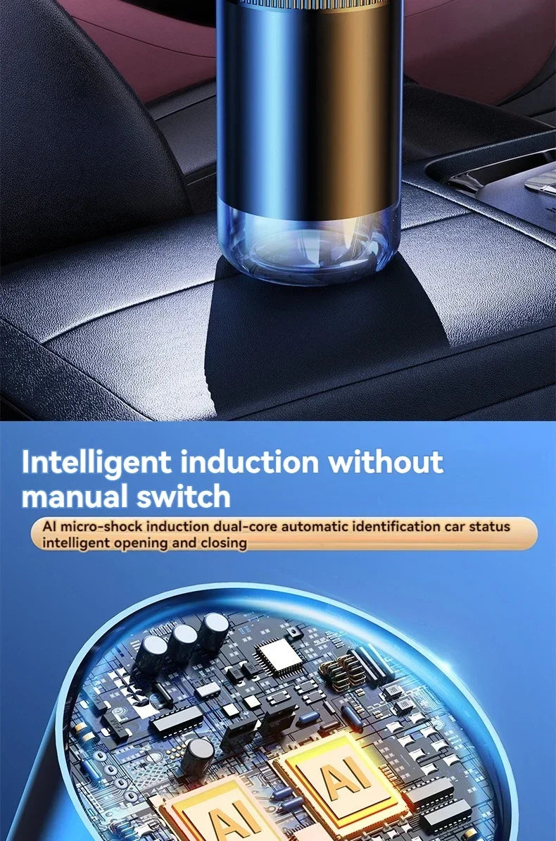 Close-up of an intelligent induction car air freshener with a dual-core automatic identification chip.