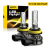 Two LED fog light bulbs H11 H8 H9 H16JP are shown next to their packaging box.