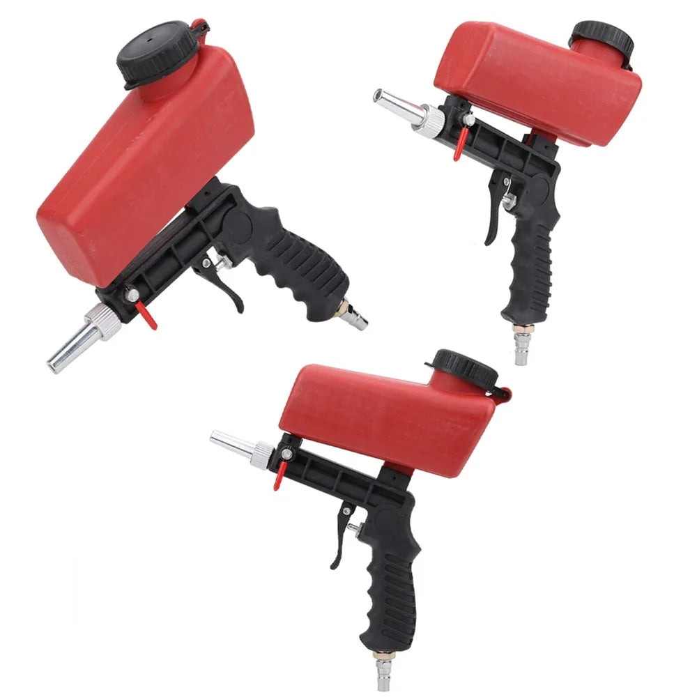 Rote, schwere, verstellbare pneumatische Sandstrahlpistole mit schwarzem Griff und Düse.