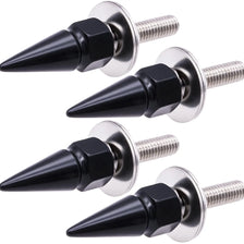 A set of six black and silver license plate fixing pins or studs.