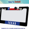 Black license plate frame with a Texas design and mounting hardware for US or Canadian plates