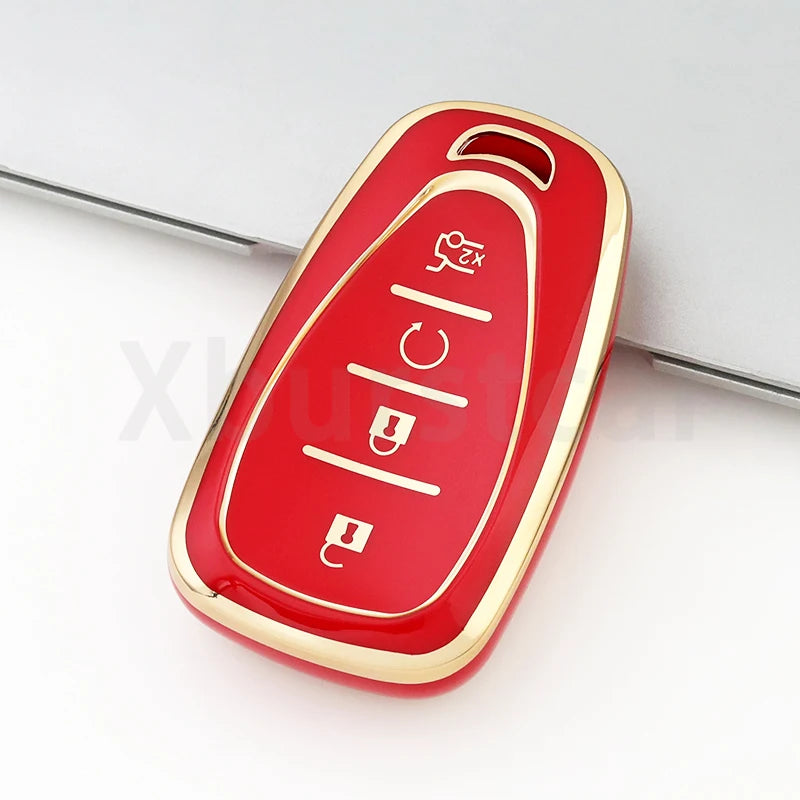 Rotes und goldenes 4-Tasten TPU-Schlüsselhalter für Chevrolet-Fahrzeuge.